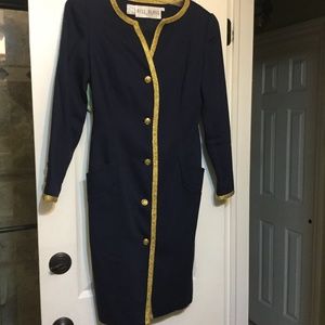 Vintage Bill Bless Navy and Gold trim Dress